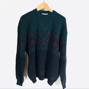 Vintage Black Green Red Tribal Dad Sweater XL